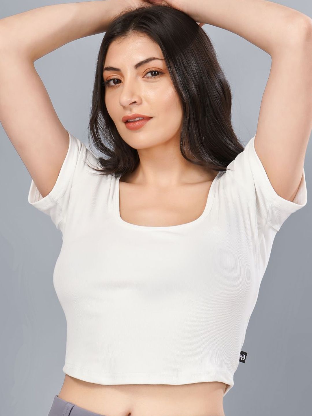 Plus Size Women Square Neck Fitted Crop Top