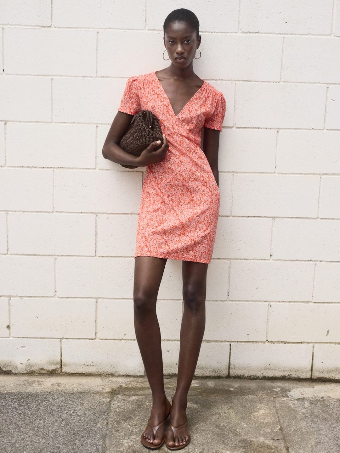 Floral Print V-Neck Puff Sleeve A-Line Mini Dress