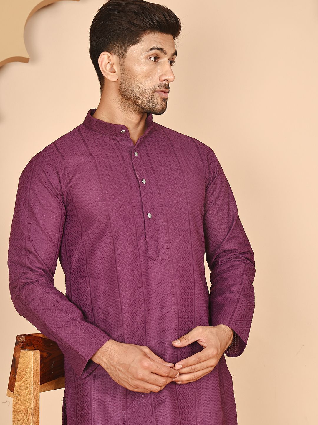 Anouk Men Woven Design Embroidered Festive Cotton Straight Kurta