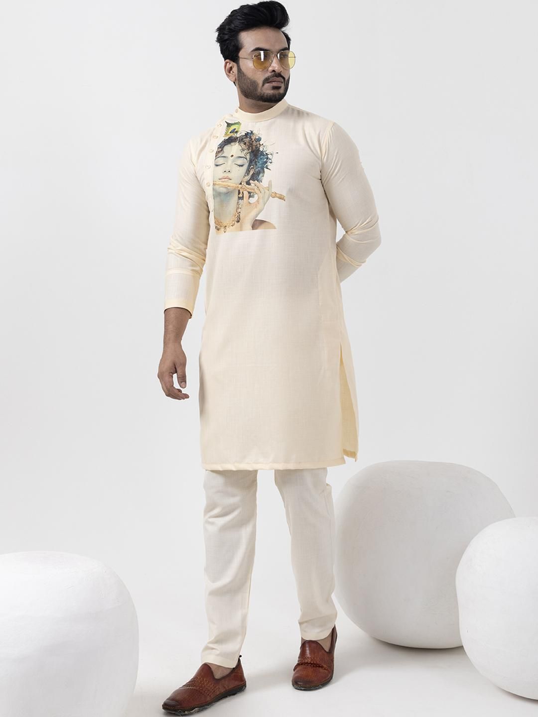 PulseIQ Men Beige Kurtas