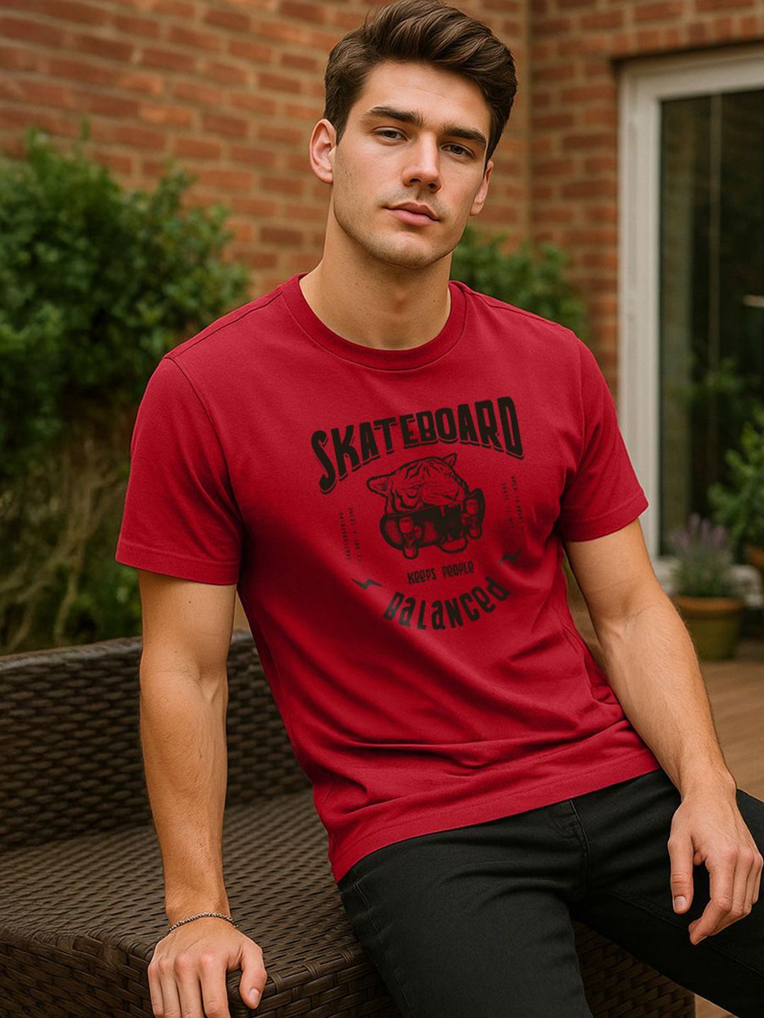 VEIRDO Men Graphic Printed Round Neck Cotton T-shirt
