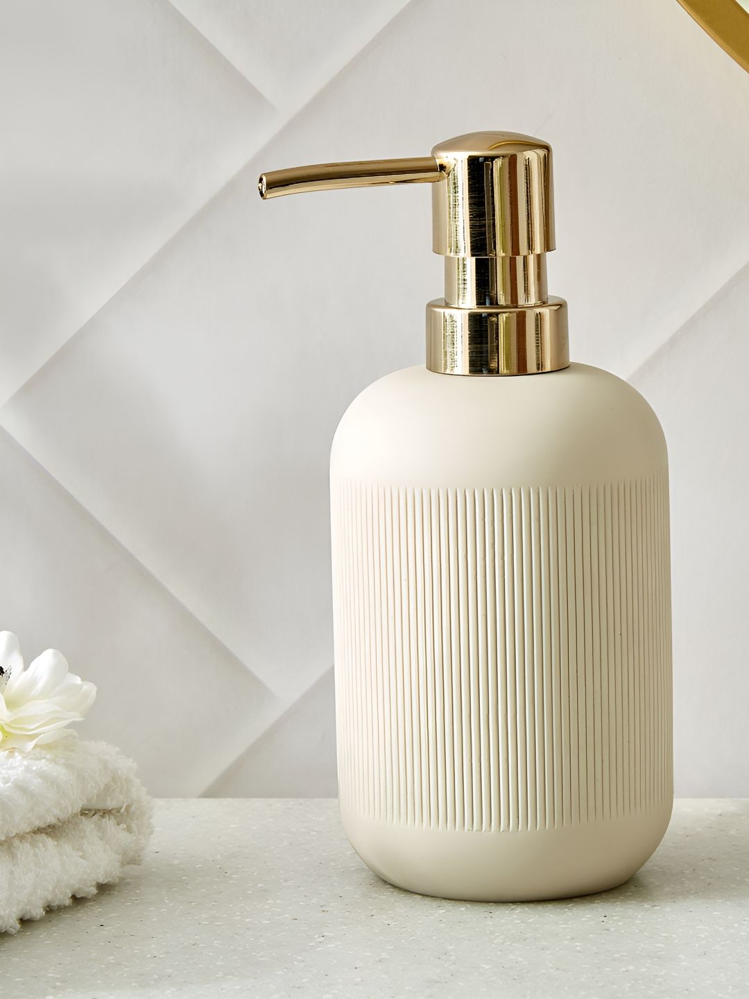 Home Centre Opulence Eddie Off White & Gold Toned Soap Dispenser 310ml