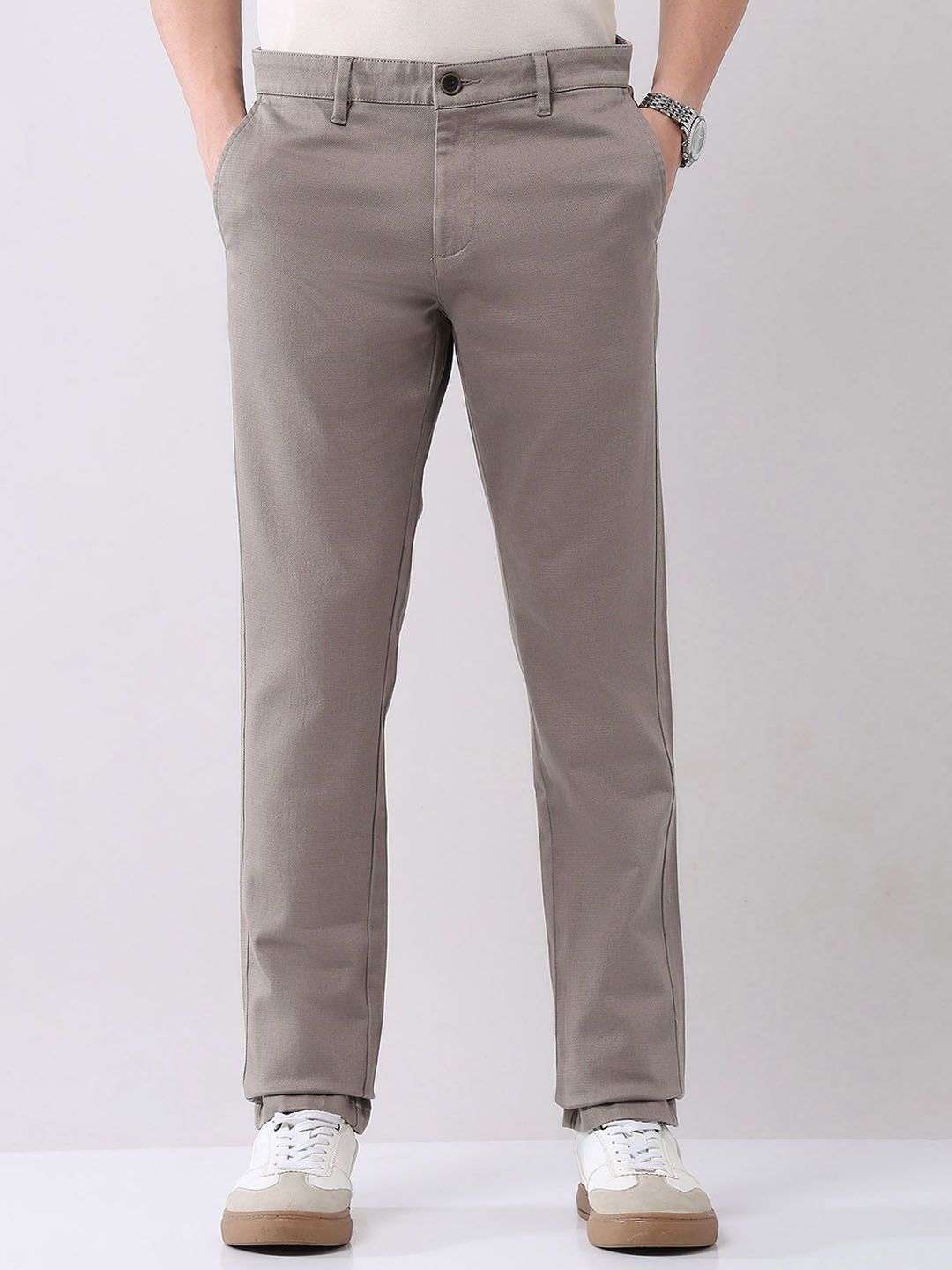 AD By Arvind Men Slim Fit Low-Rise Flat-Front Chinos Trousers