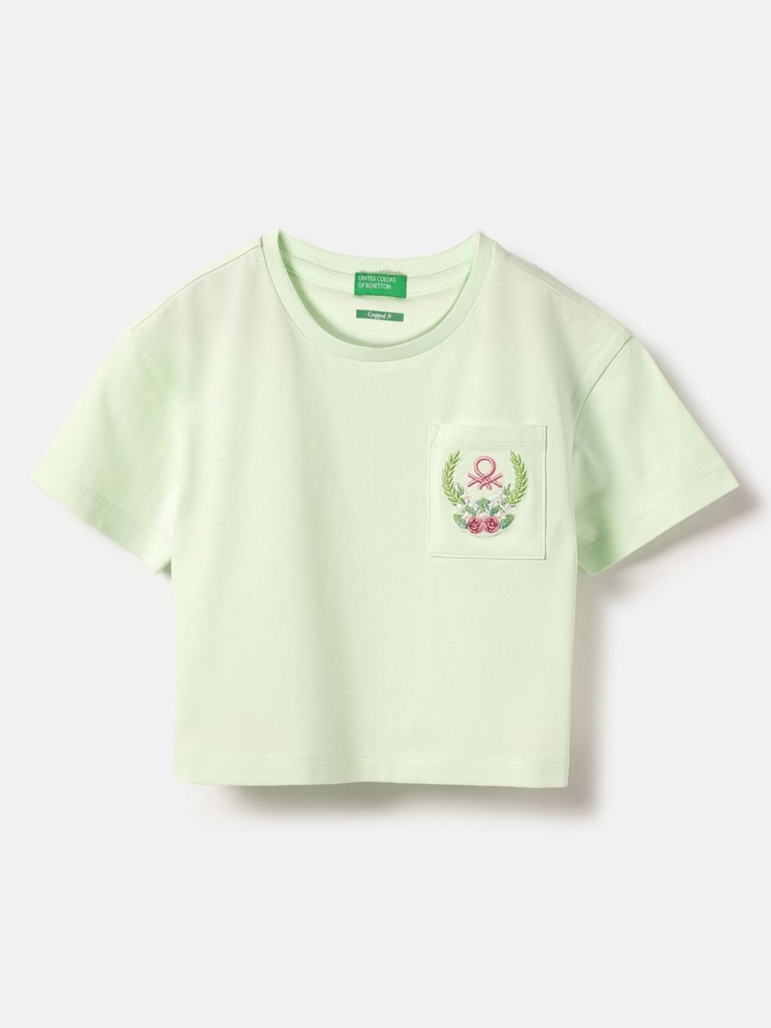 United Colors of Benetton Girls Solid Round Neck Cotton T-shirt