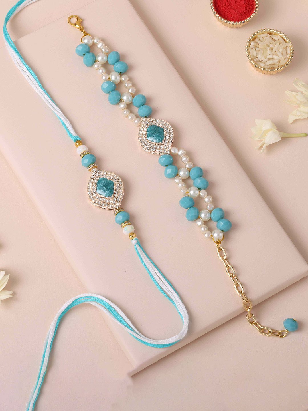 fnp Unisex Artficial Stones Studded & Beaded Bhaiya Bhabhi Rakhi