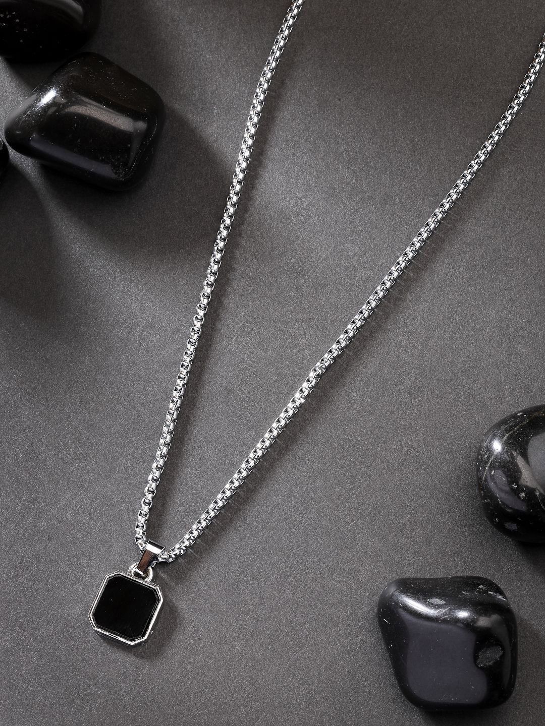 Roadster Men Silver-Plated Artificial Stone Stainless Steel Pendant with Chain