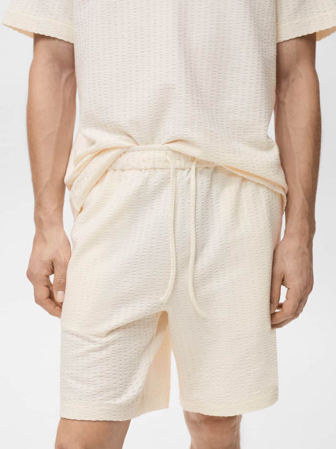 MANGO MAN Seersucker Effect Bermuda Shorts