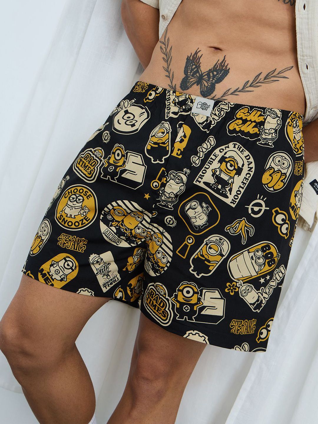 The Souled Store Men Regular Fit Minions Printed Black Boxer Shorts