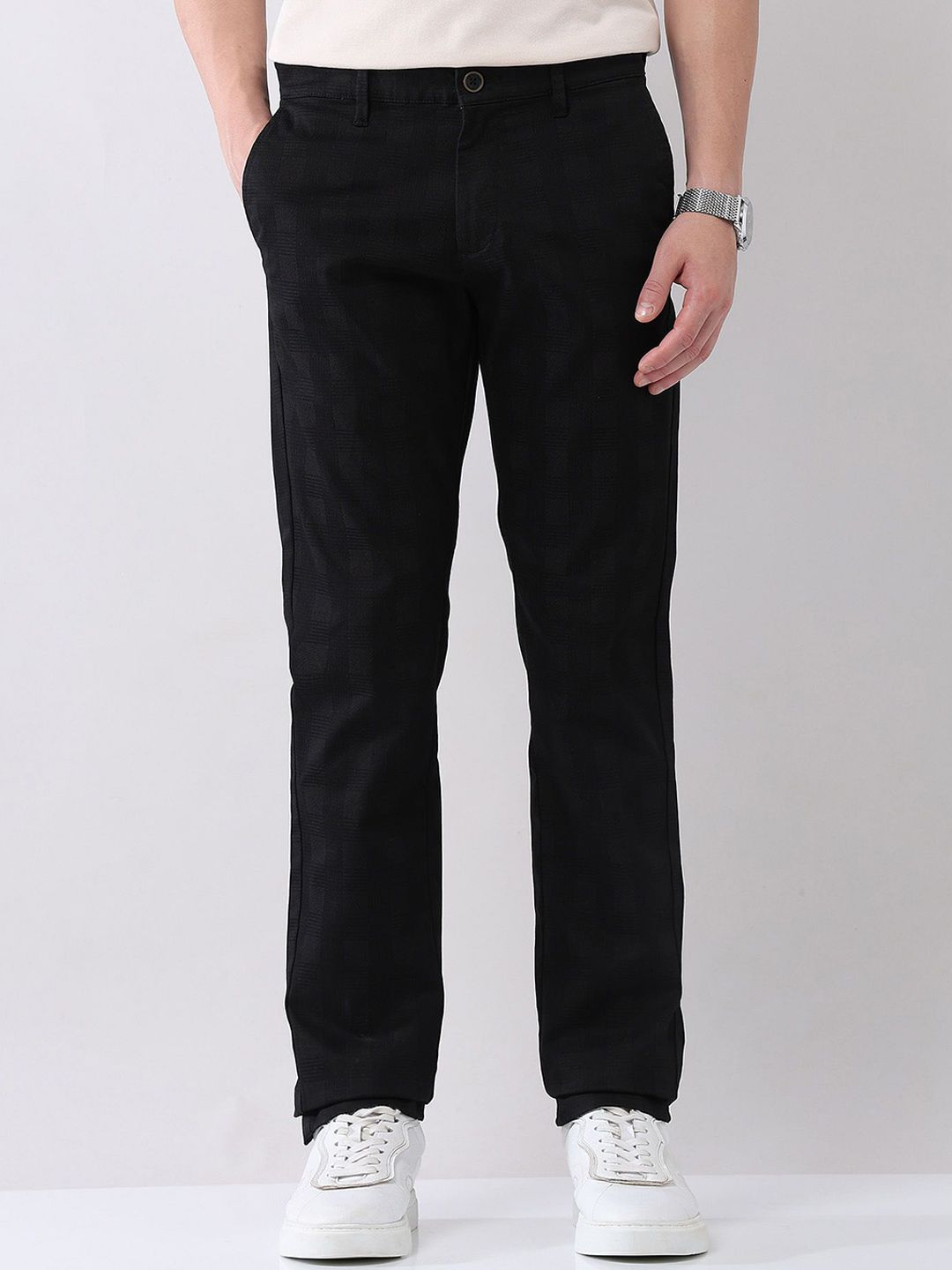 AD By Arvind Men Checked Self Design Slim Fit Mid-Rise Chinos