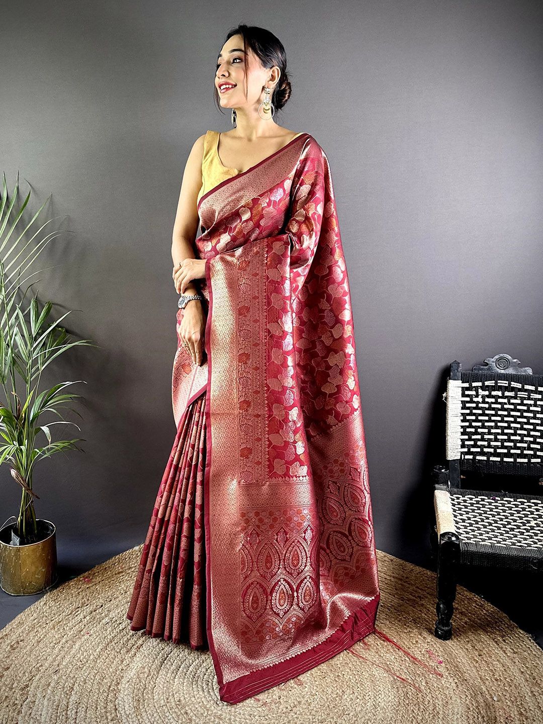 KALINI Woven Design Zari Silk Blend Saree