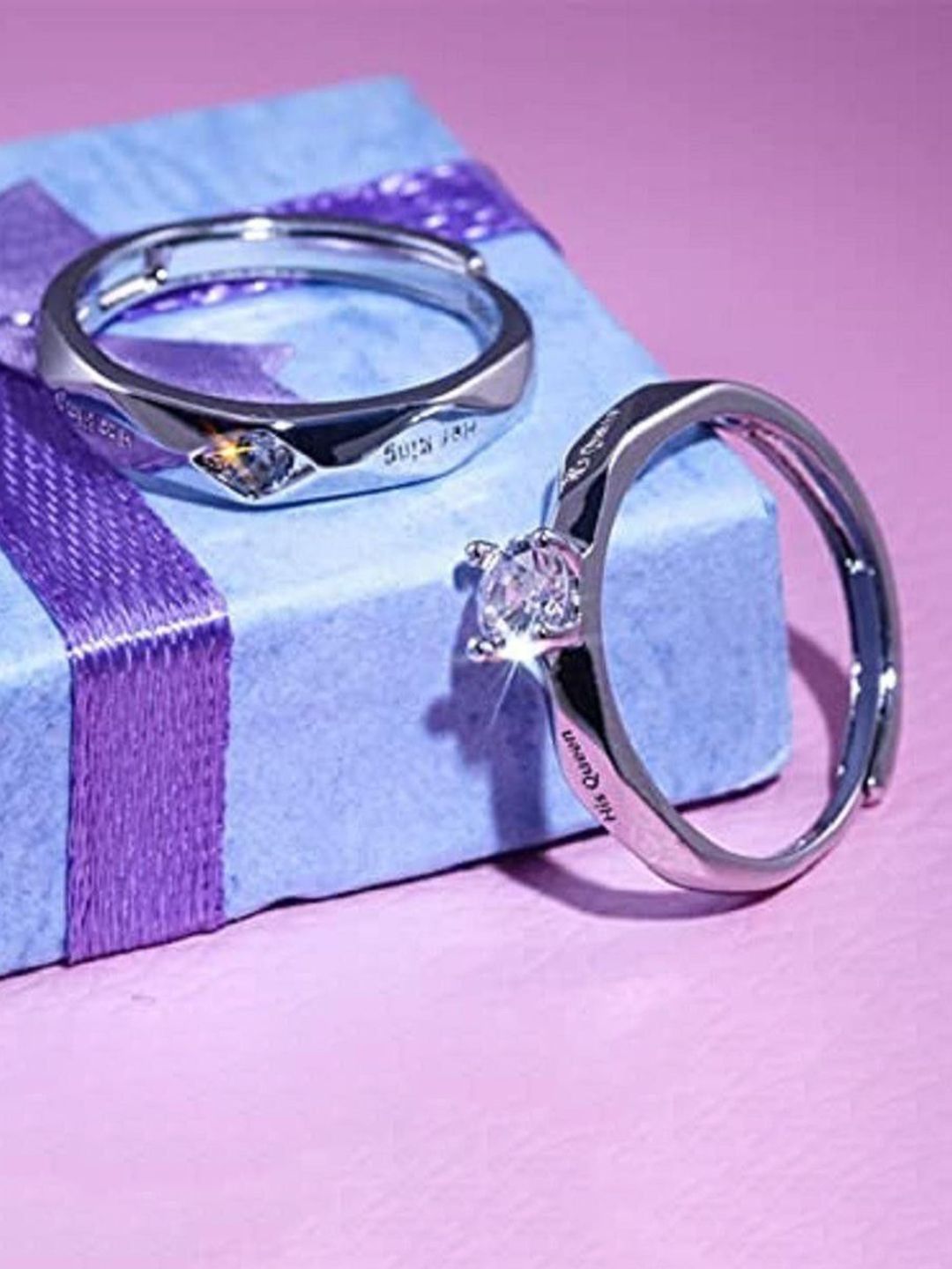 Ringzinnie Set Of 2 Stone-Studded Couple Adjustable Finger Ring