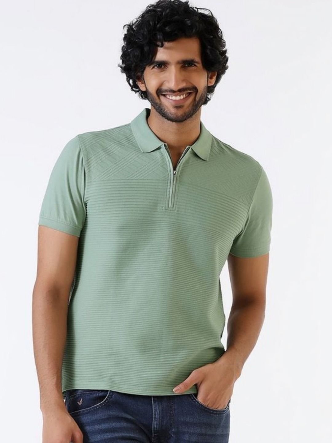 Blackberrys Men Self Design Polo Collar Cotton Slim Fit T-shirt