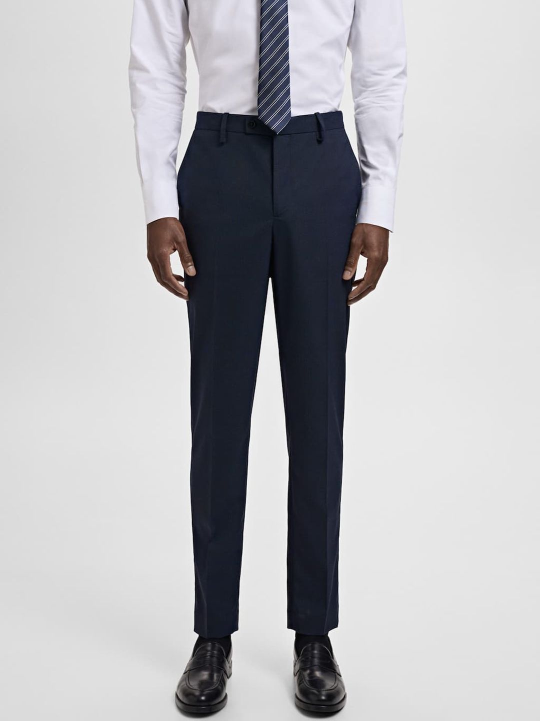 MANGO MAN Checked Mid-Rise Slim Fit Formal Trousers