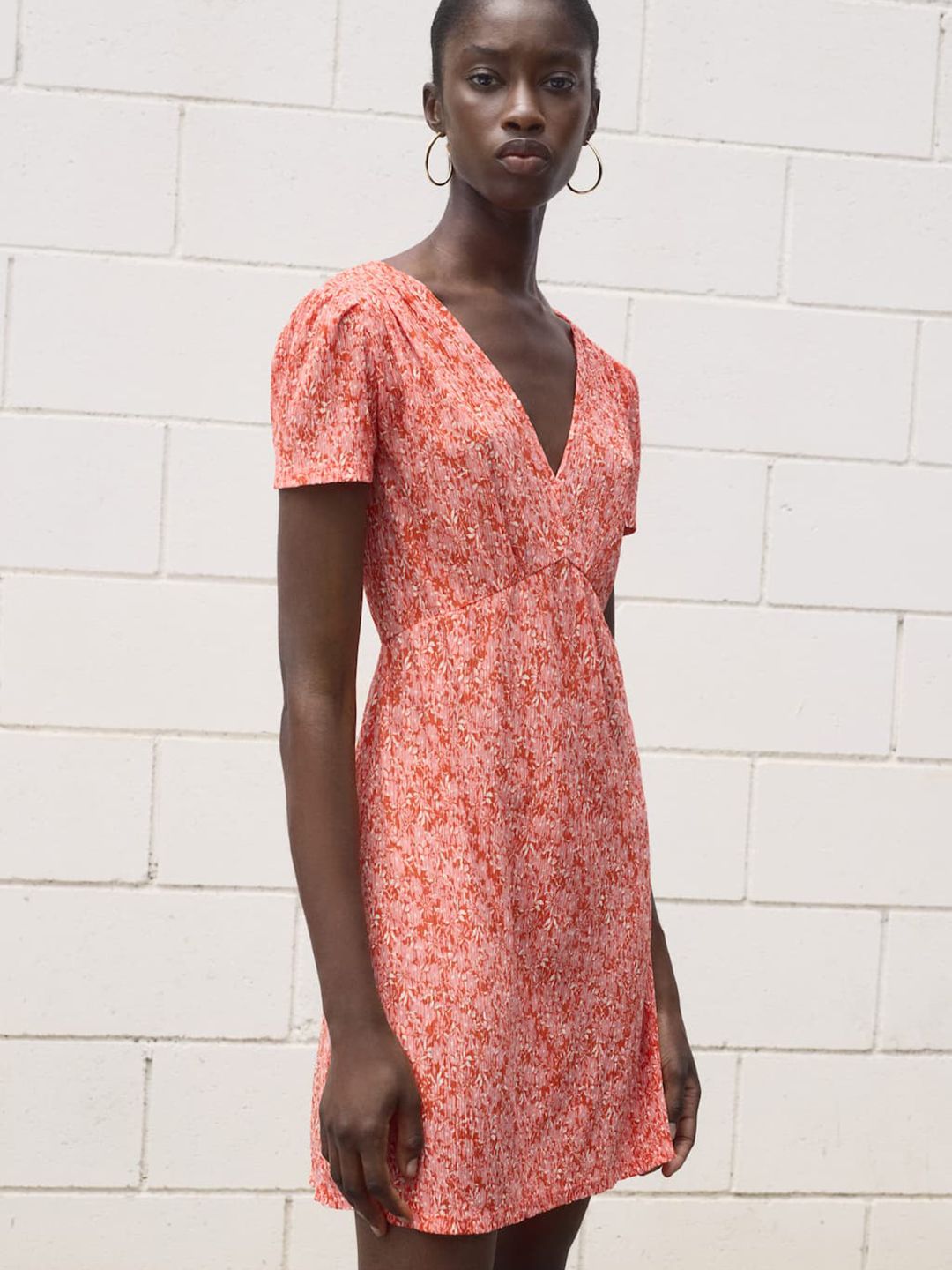 Floral Print V-Neck Puff Sleeve A-Line Mini Dress