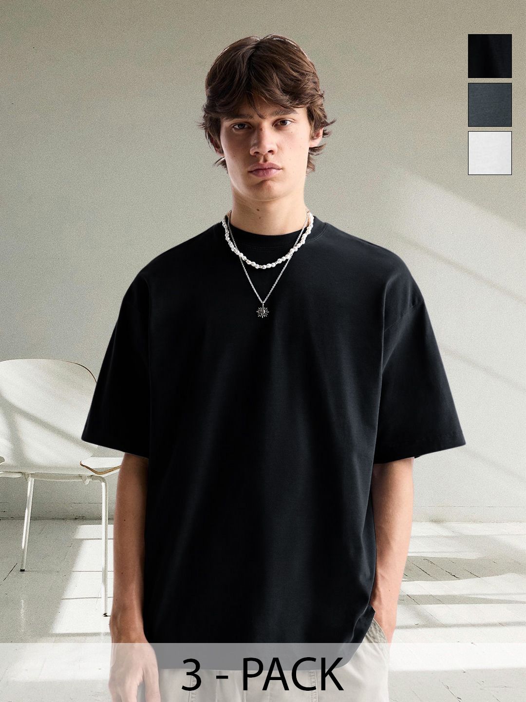 PRONK Men Pack Of 3 Oversized Solid T-shirts