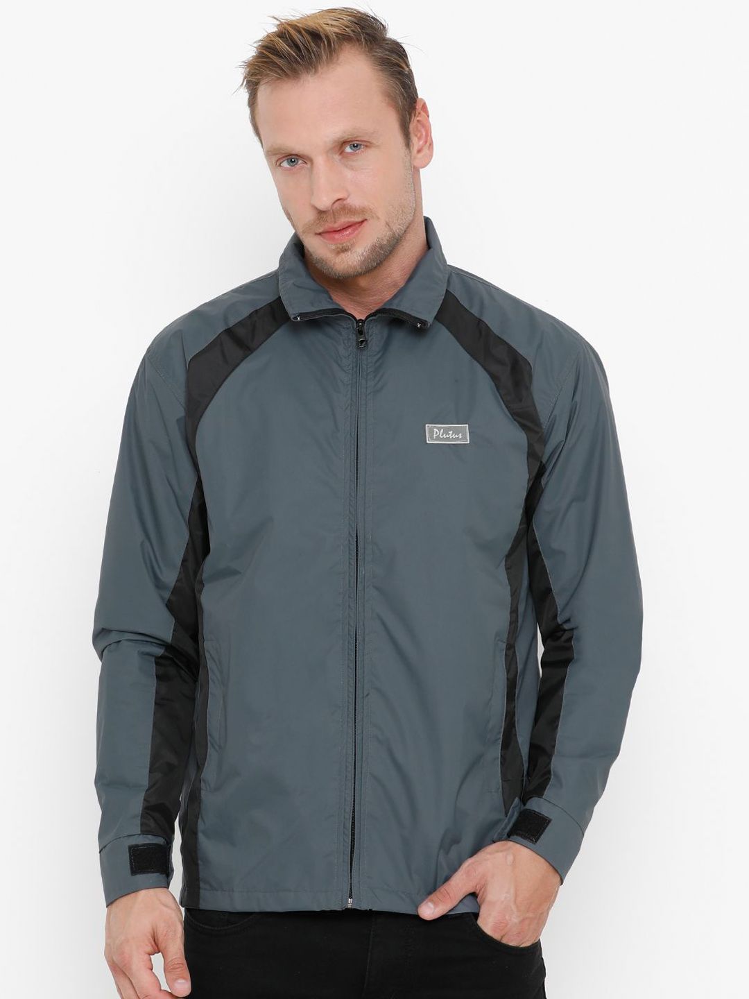 Plutus Colourblocked Spread Collar Water Resistant Sporty Jacket