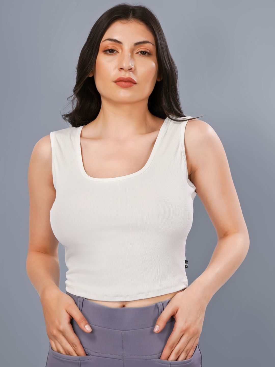Plus Size Women Ribbed Fitted Crop Top