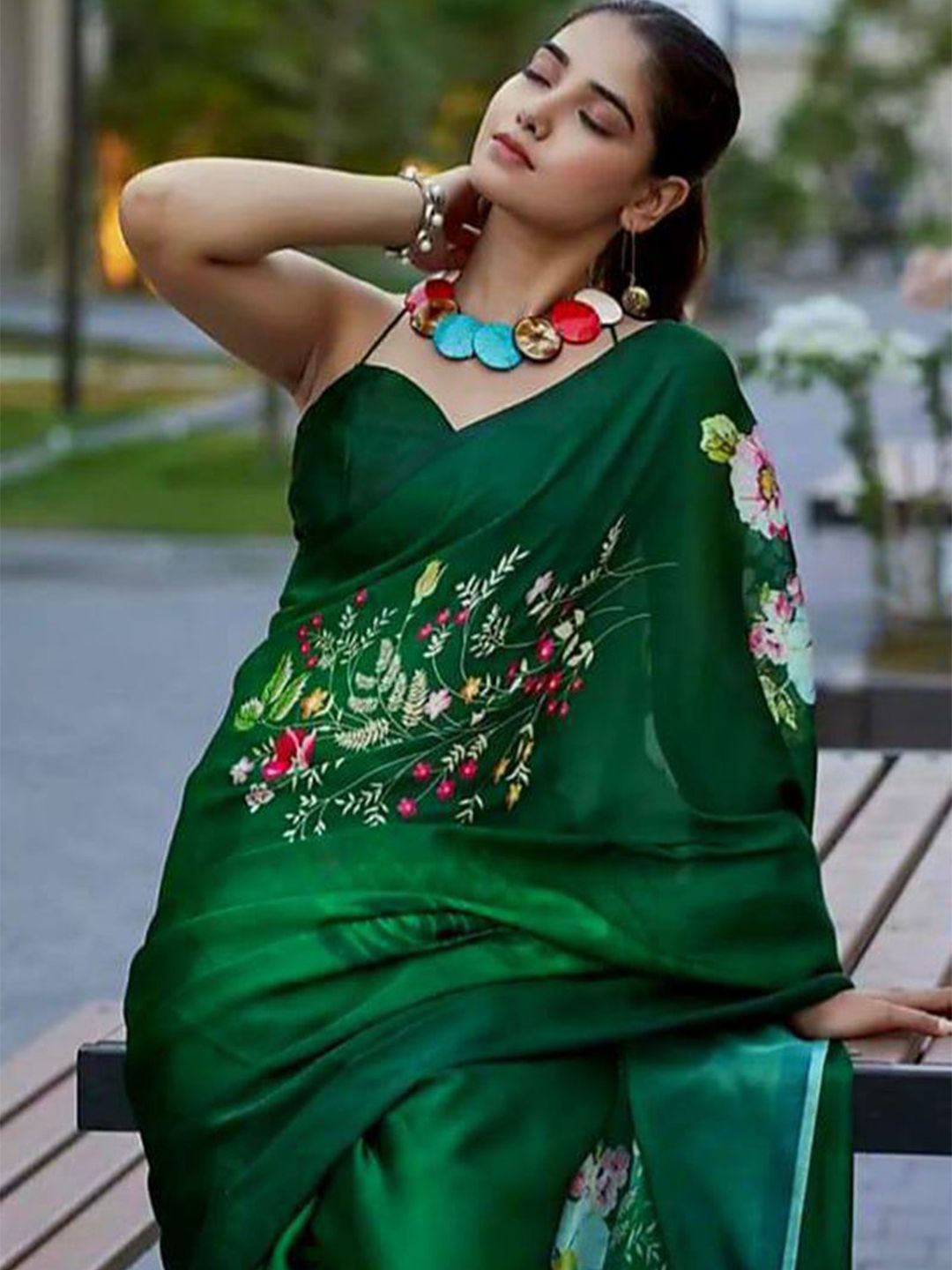 ASISA Floral Printed Satin Saree