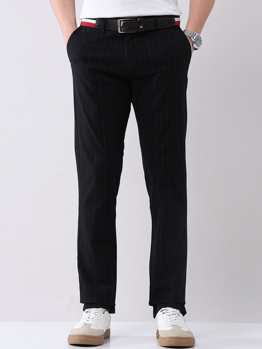 AD By Arvind Men Cotton Slim Fit Mid-Rise Formal Trousers