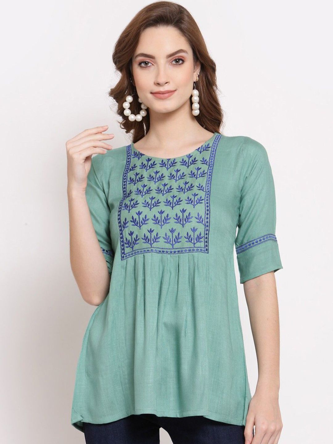 RAJGRANTH Women Ethnic Embroidered Round Neck Tunic