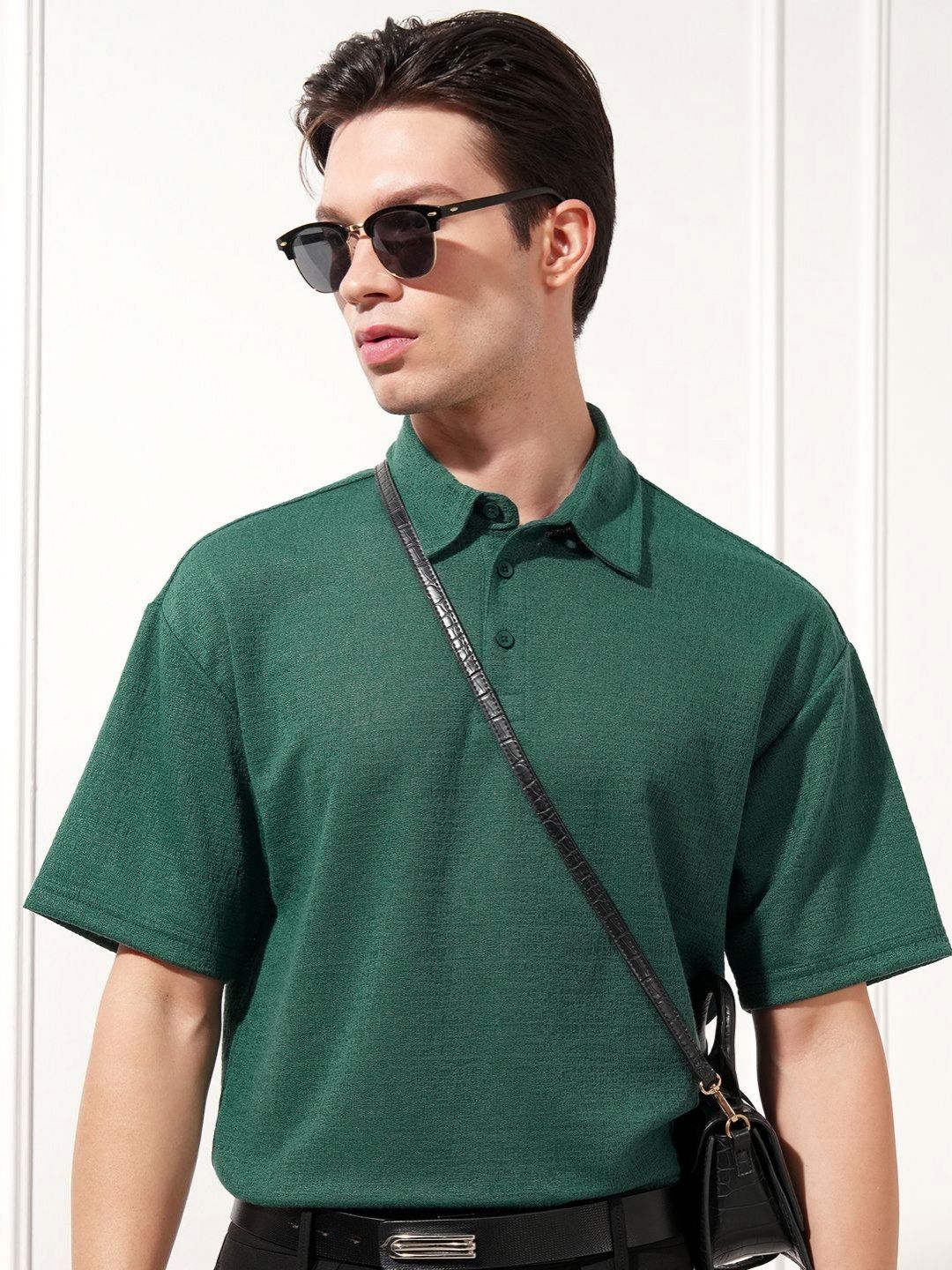 HIGHLANDER Men Solid Polo Collar Relaxed Fit T-shirt