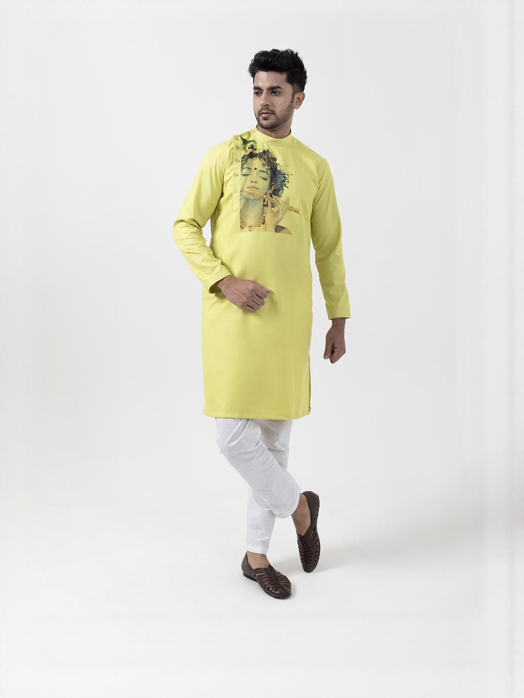 PulseIQ Men Lime Green Kurtas