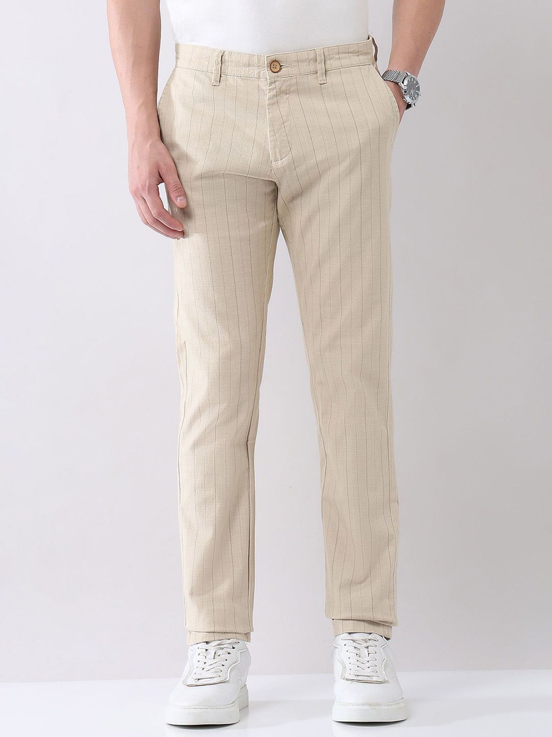 AD By Arvind Men Striped Slim Fit Chinos Trousers