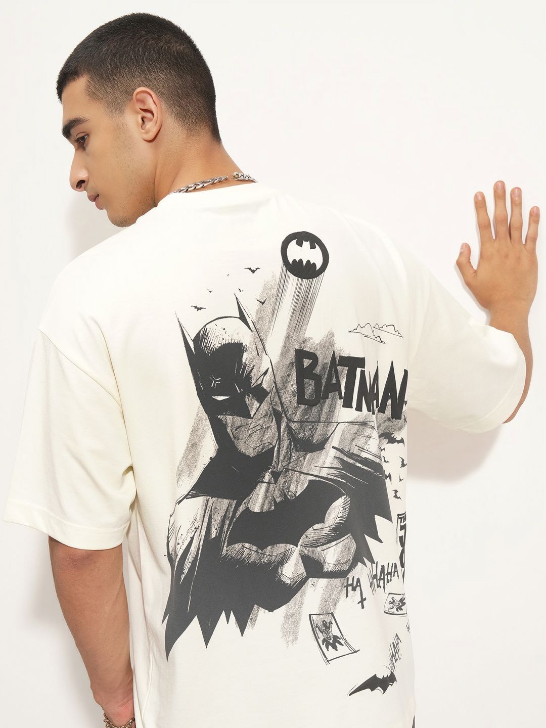 HIGHLANDER Graphic Batman Round Neck Printed Drop-Shoulder Sleeves T-shirt