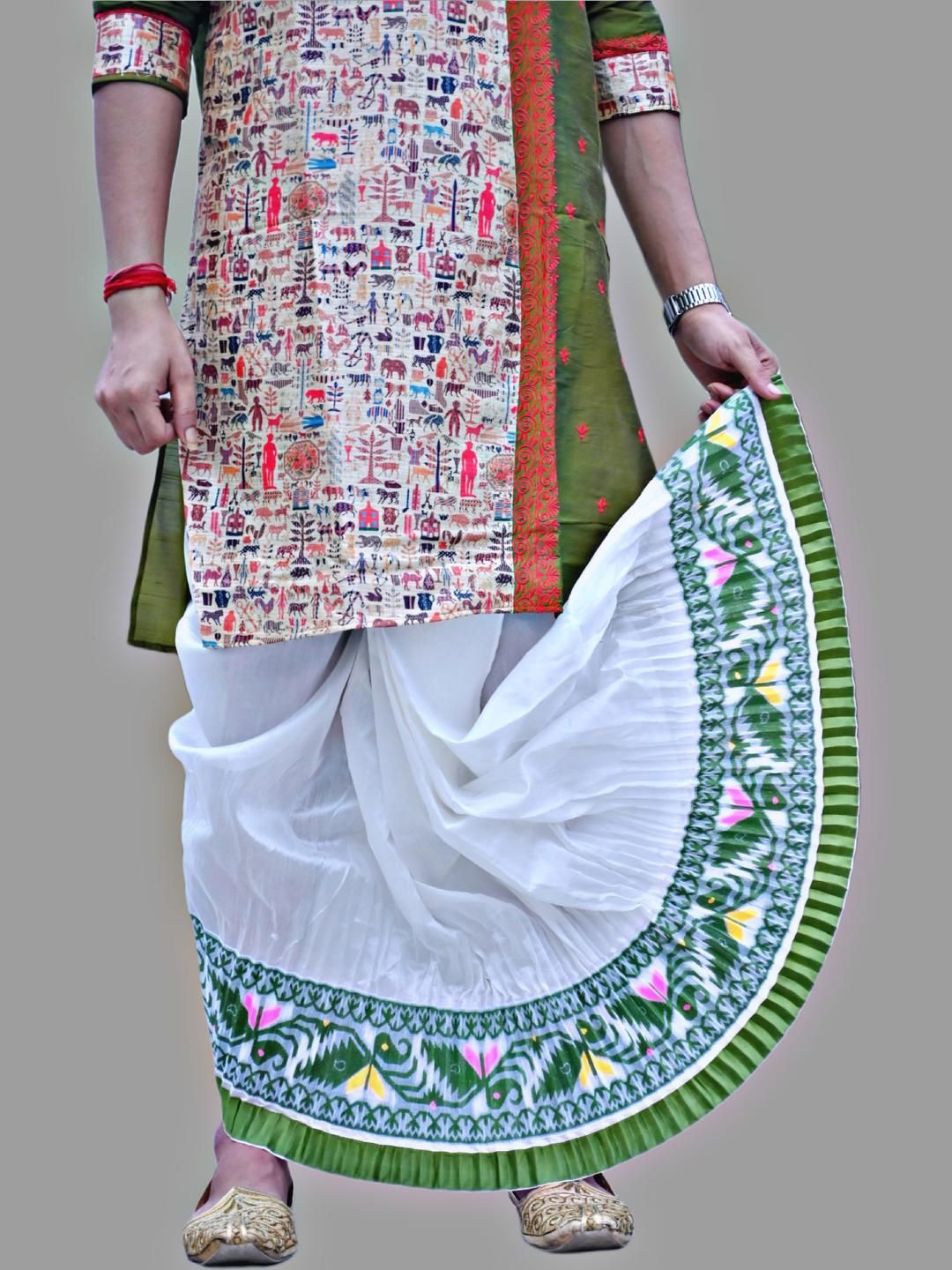 AMIT ONLINE Men Jamdani Green Border White Dhoti