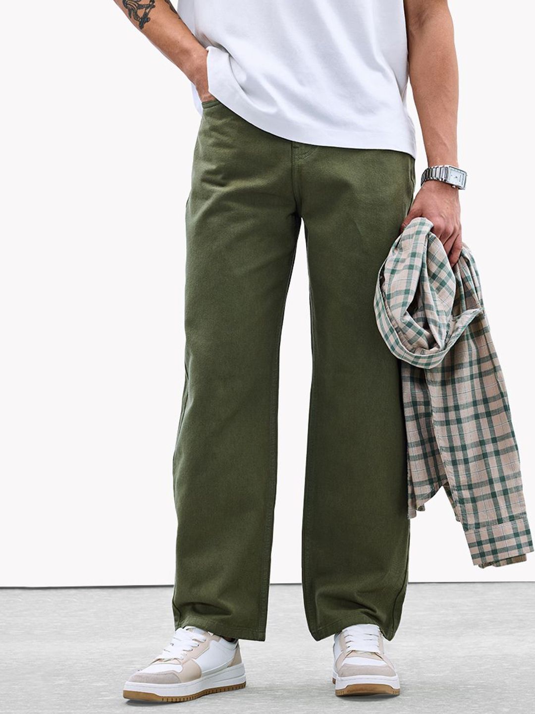Snitch Men Olive Mid-Rise Baggy Jeans Offers & Cashback