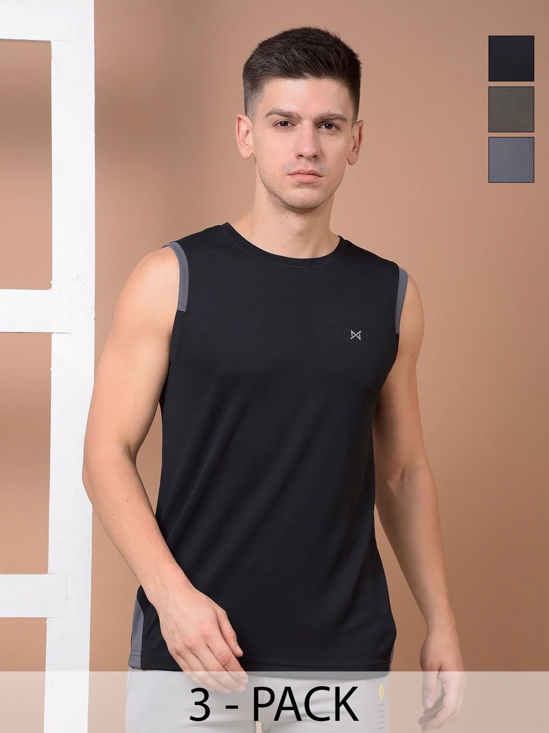 Force NXT Men Microfiber Anti Viral Anti Odour Cool Pack of 3 Sports Muscle T-Shirt