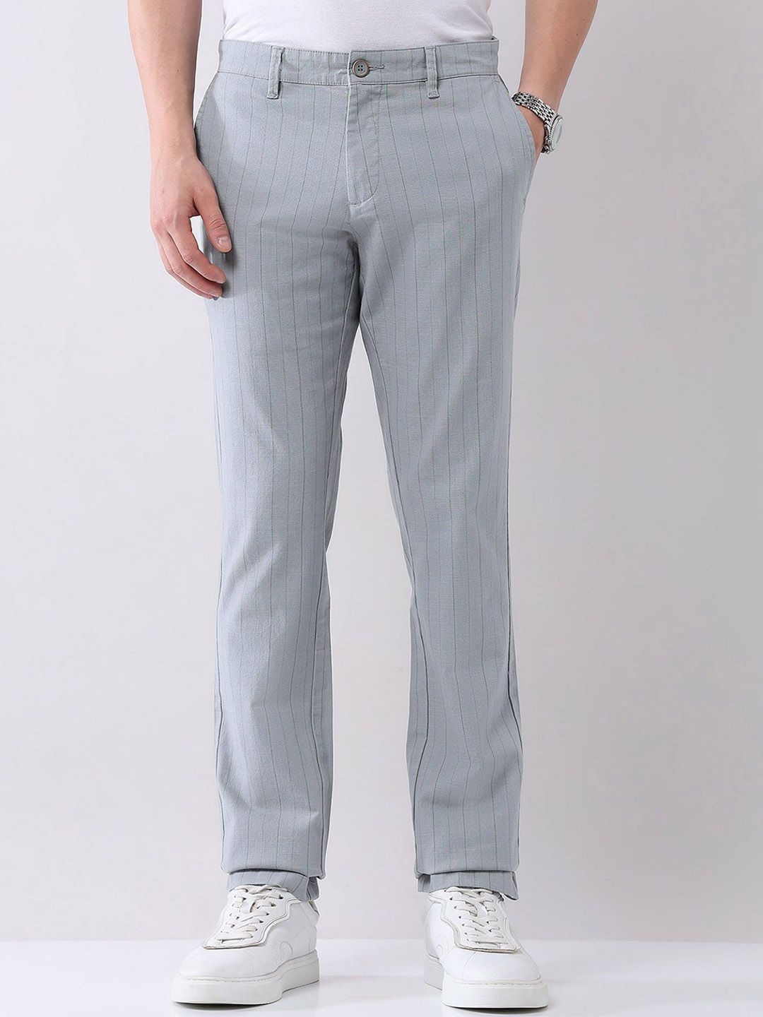 AD By Arvind Men Striped Slim Fit Mid-Rise Trousers