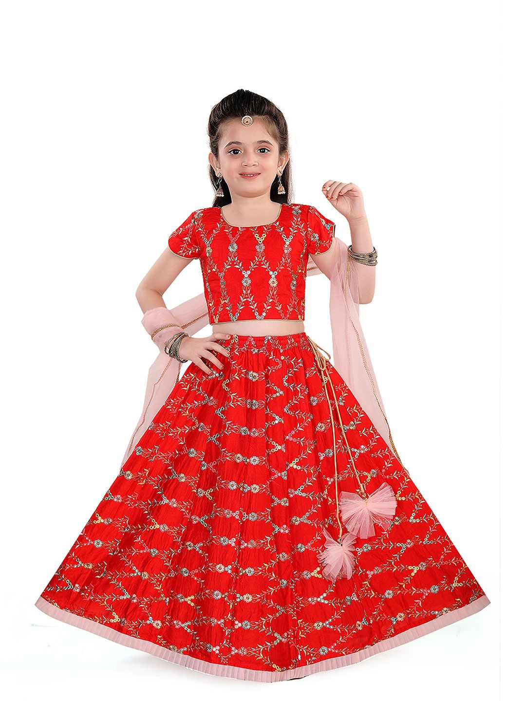 Pragya Exclusive Girls Embroidered Mirror Work Ready to Wear Lehenga & Blouse With Dupatta