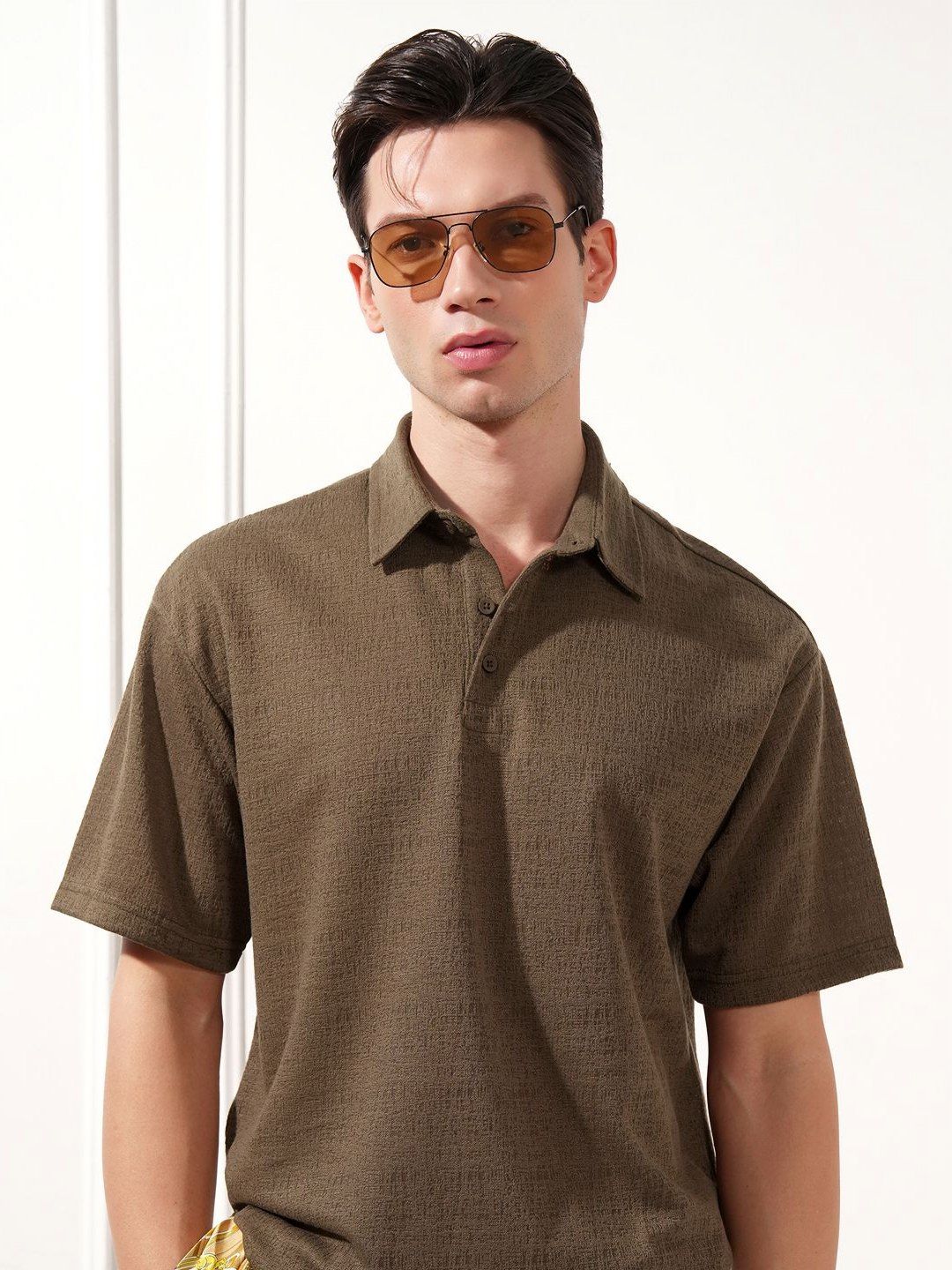 HIGHLANDER Polo Collar Drop-Shoulder Sleeves Relaxed Fit T-shirt