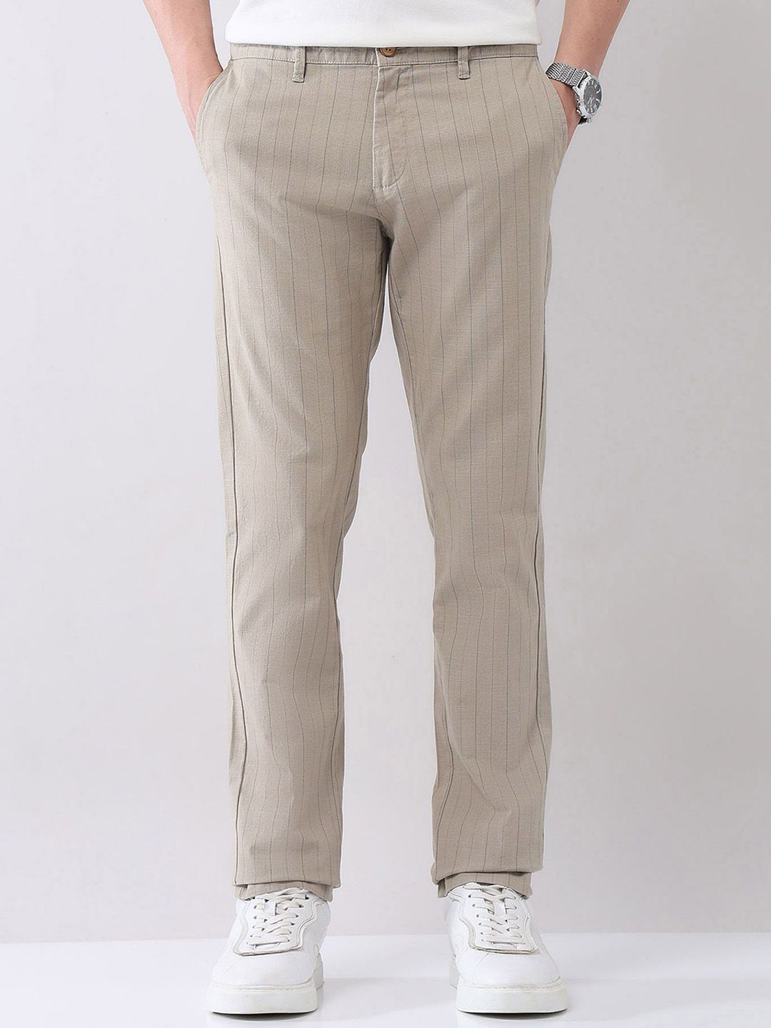 AD By Arvind Men Striped Mid Rise Slim Fit Chinos