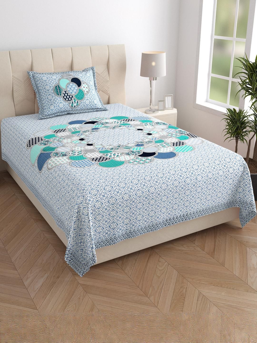 Monik Handicrafts Jaipuri Printed Single Bed Bedsheet with Pillow Cover