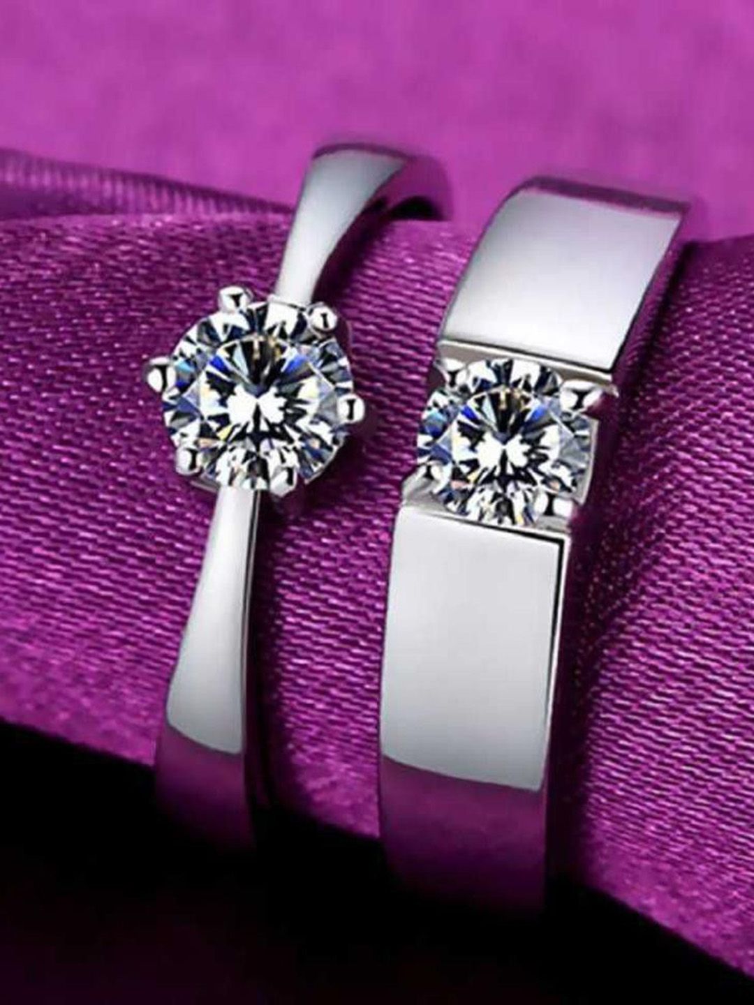 Ringzinnie Set Of 2 Diamond-Studded Couple Adjustable Finger Ring