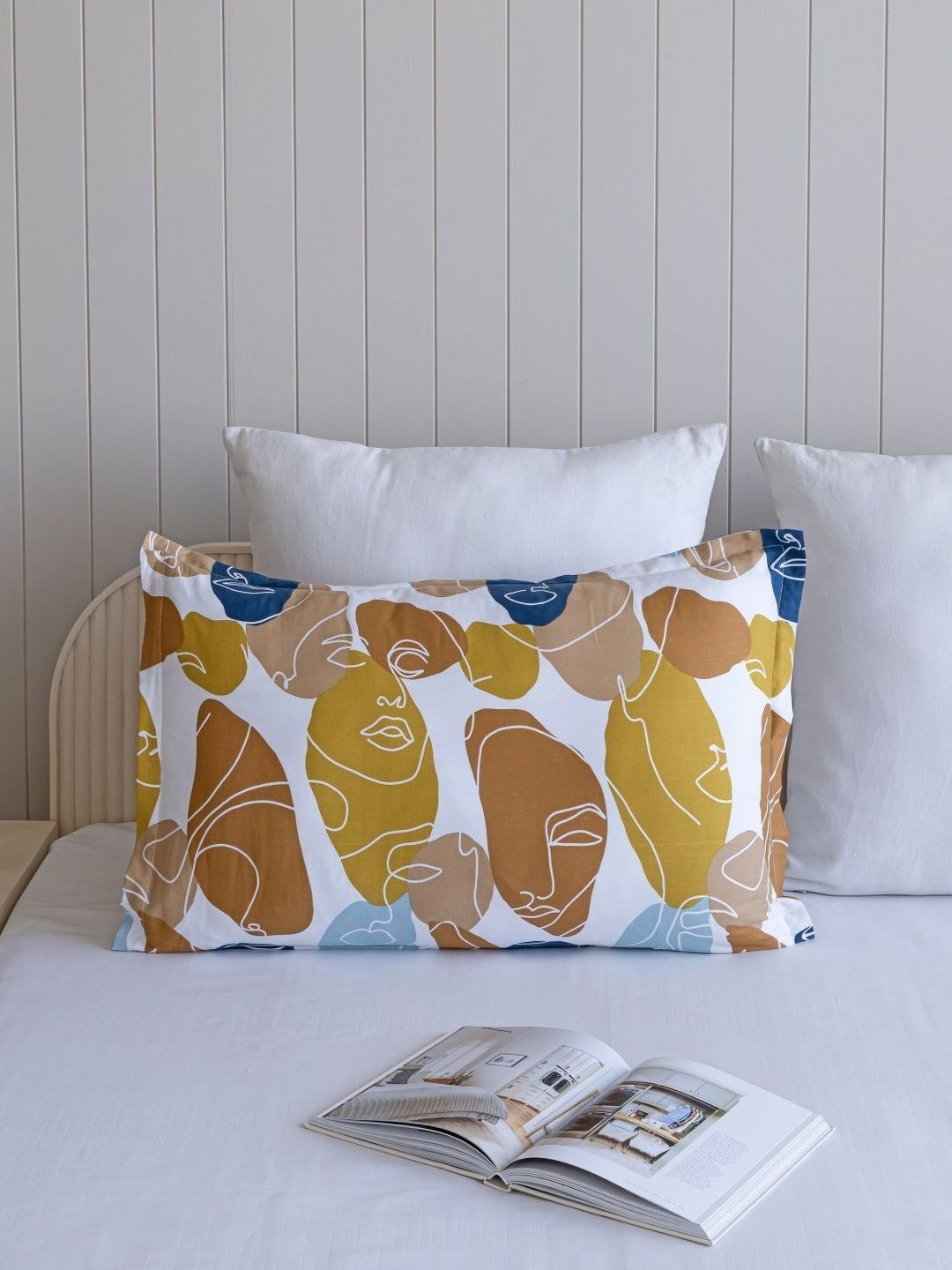 1 Pieces Pure Cotton Pillow Covers HOMEMONDE White & Mustard 1 Pieces Self Design Pure Cotton Rectangle Pillow Covers