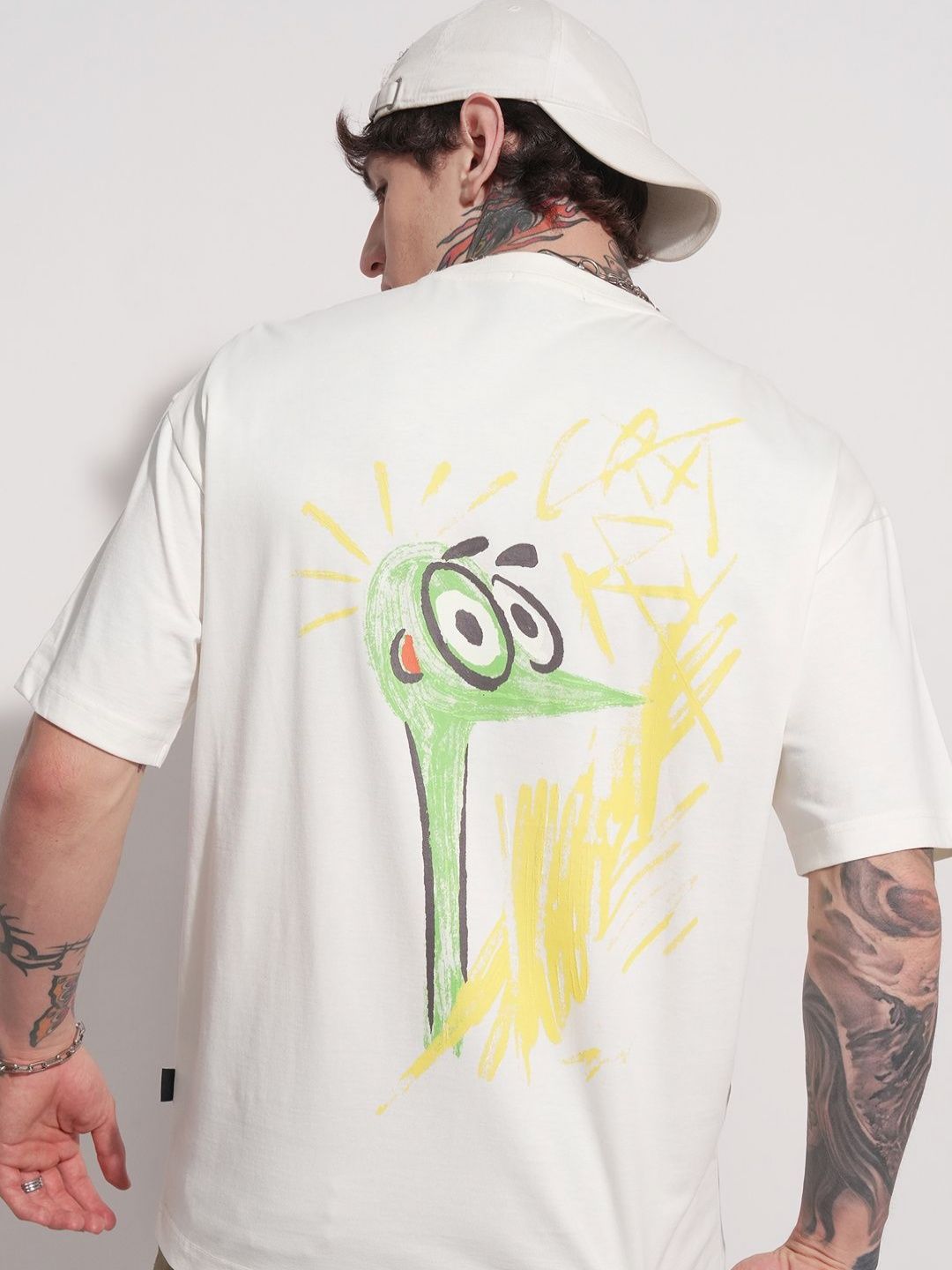 HIGHLANDER Typography Printed Drop-Shoulder Sleeves Oversized Cotton T-shirt