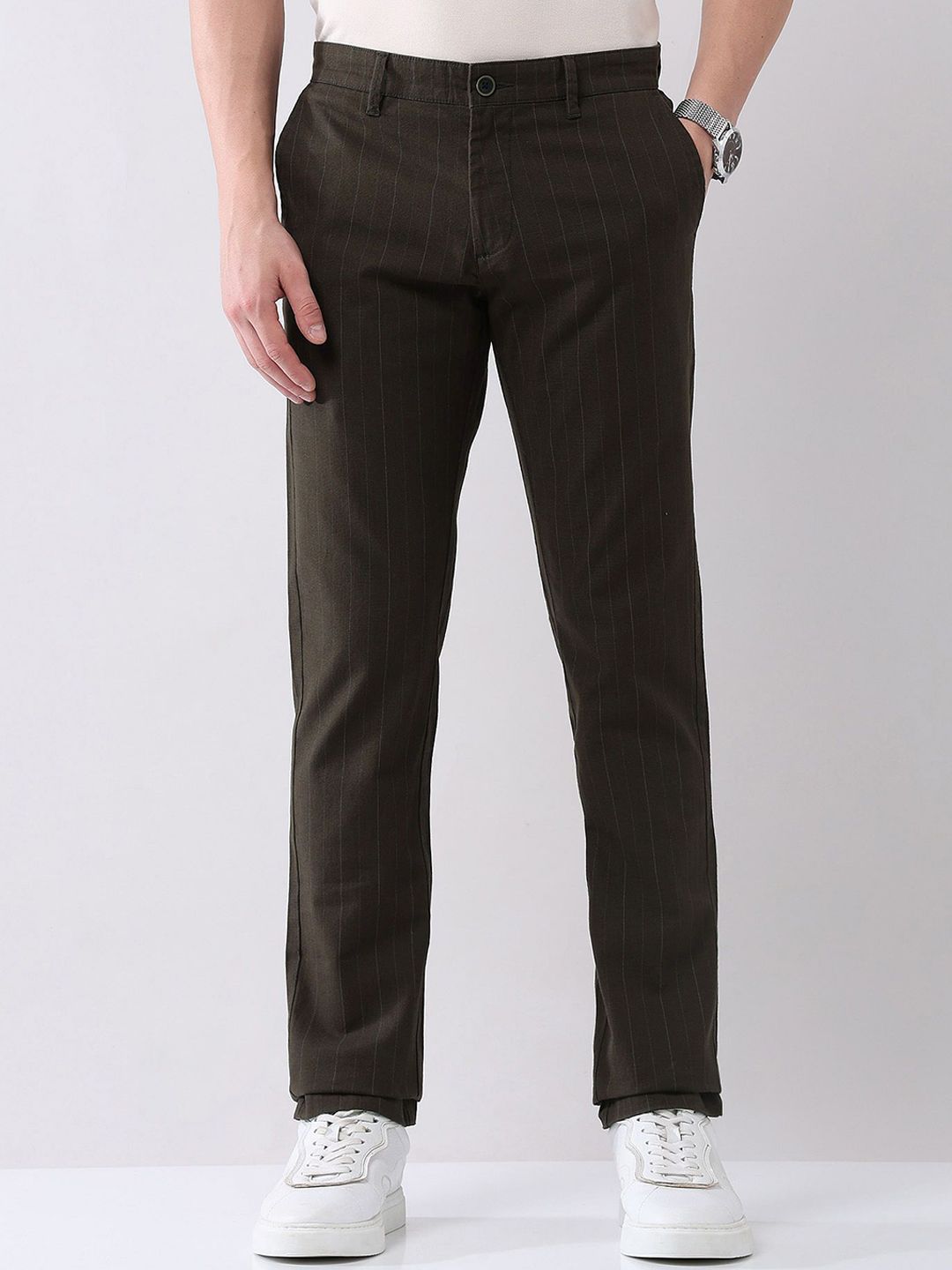AD By Arvind Men Striped Slim Fit Chinos Trousers