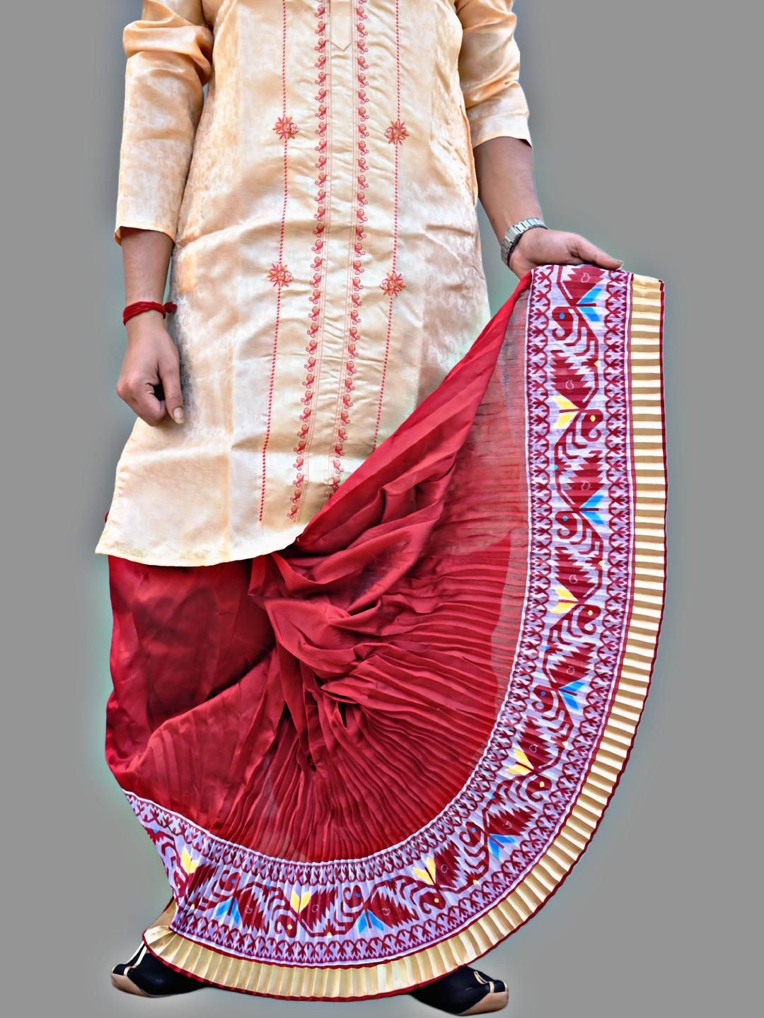 AMIT ONLINE Men Jamdani Border Solid Mour Puccho Dhoti