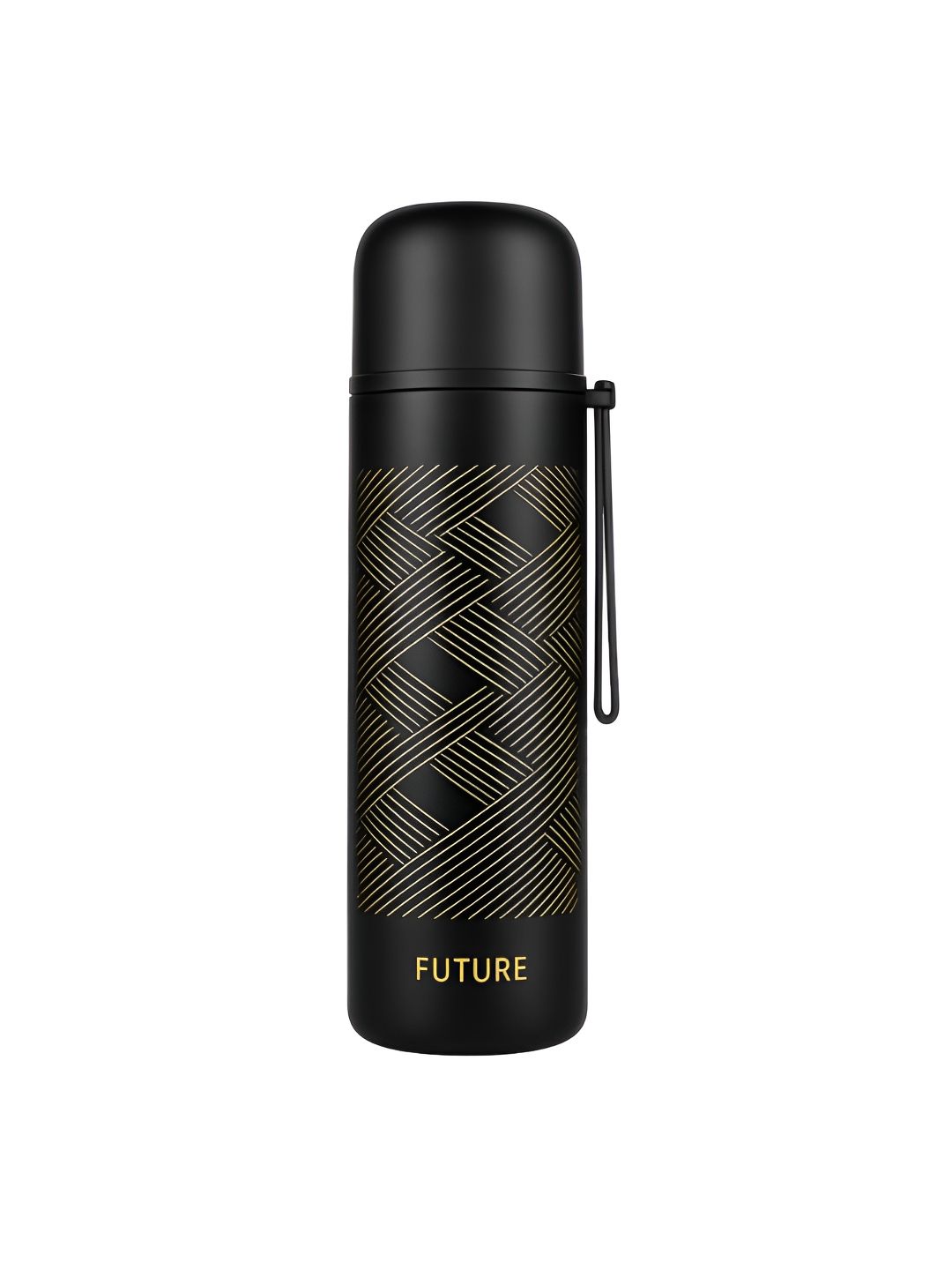 iSWEVEN Black Abstract Stainless Steel Double Wall Vacuum Water Bottle - 450ml