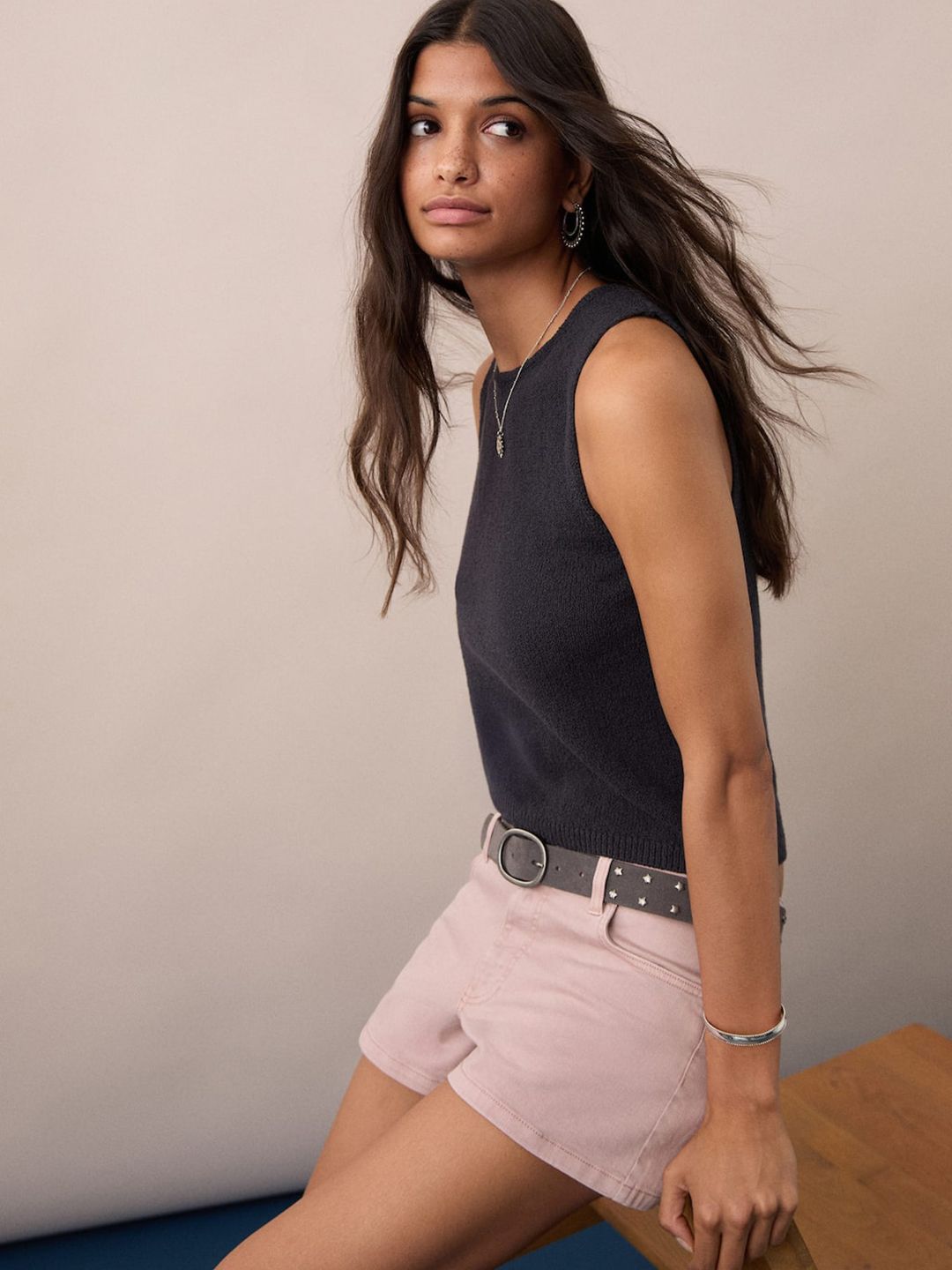 Low-Rise Straight Fit Denim Shorts