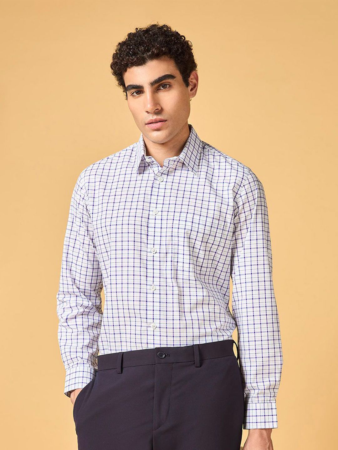 DON VINO DON VINO Gingham Checked Cutaway Collar India Slim Fit Cotton Formal Shirt