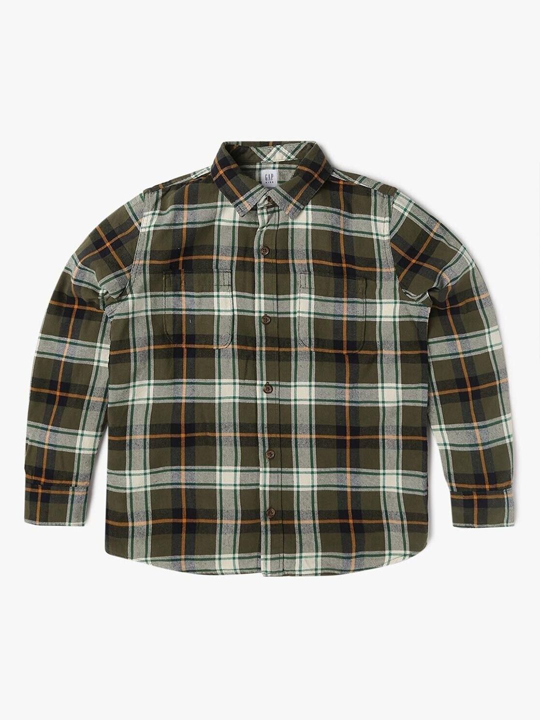 GAP Boys Relaxed Fit Tartan Checked Spread Collar Cotton Casual Shirt