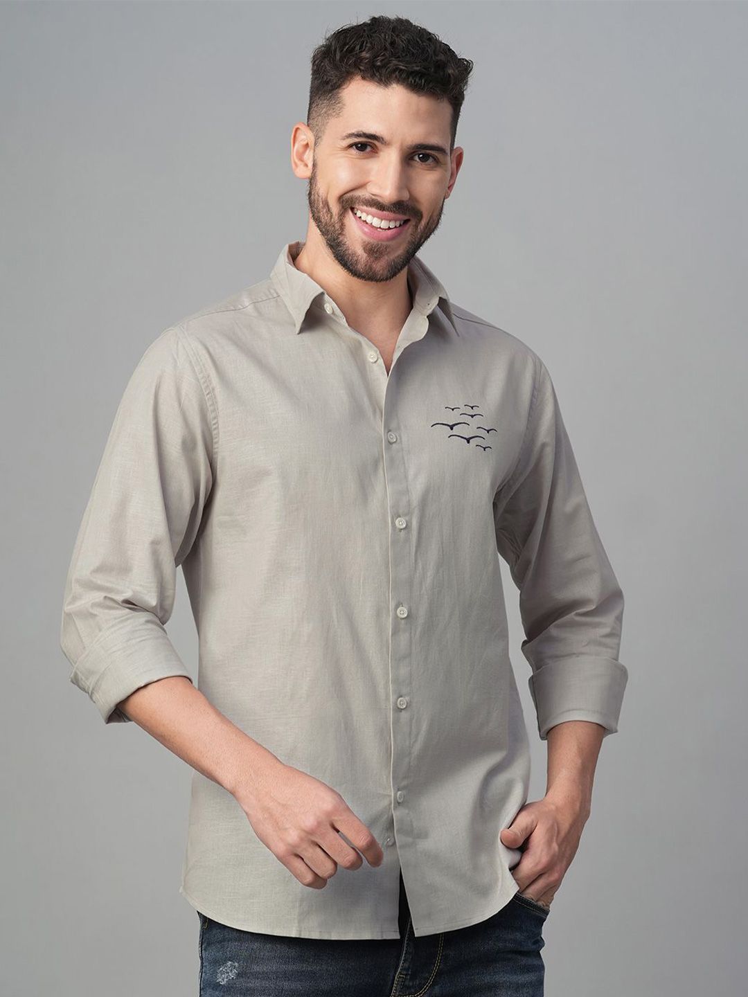 Mast & Harbour Spread Collar Relaxed Long Sleeves Linen Shirt
