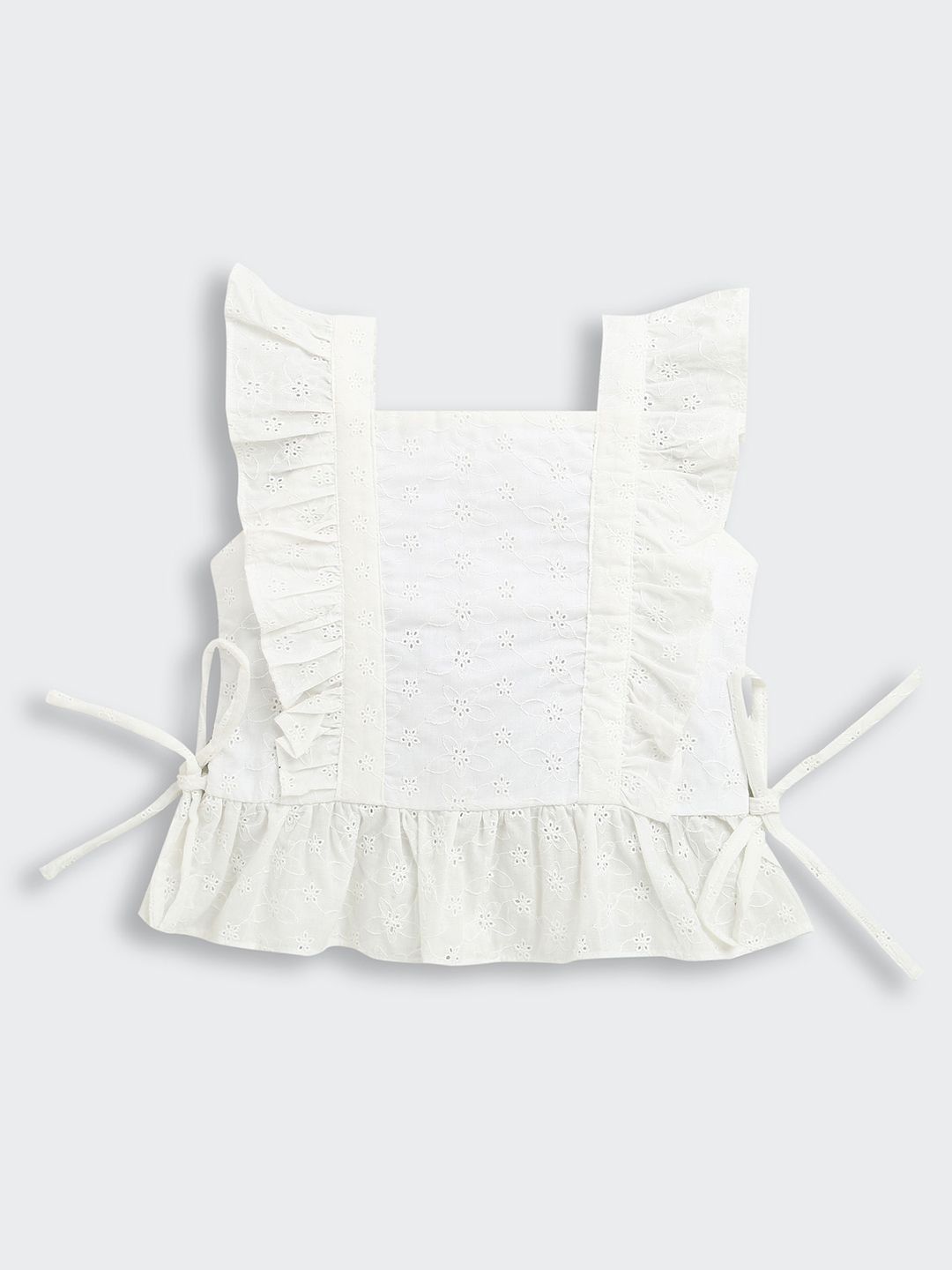 Tiny Girl Floral Embroidered Cotton Cinched Waist Top