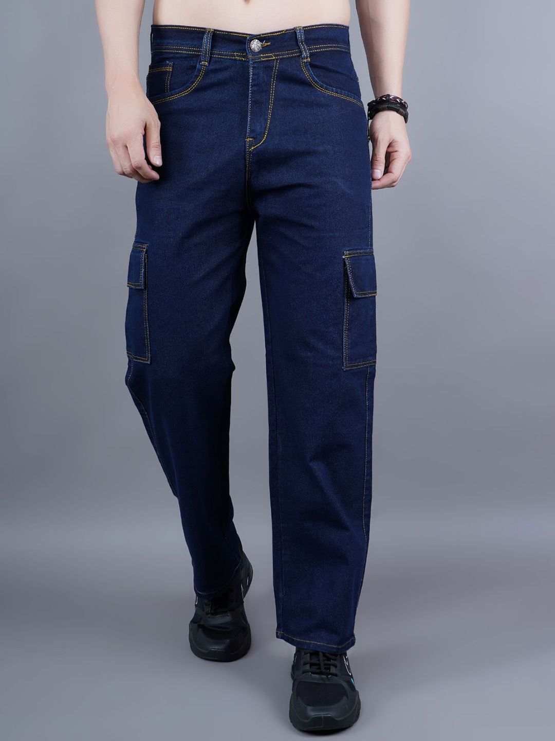 Metronaut Men Classic Boyfriend Fit Mid-Rise Stretchable Cargo Styles Jeans