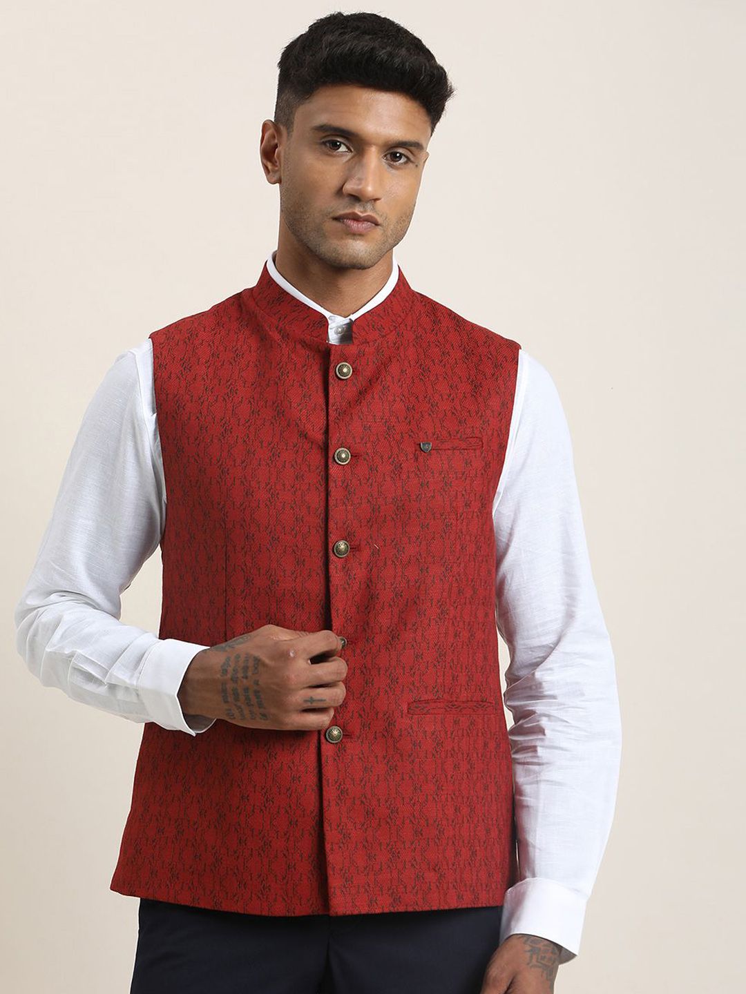 Turtle Printed Mandarin Collar  Nehru Jackets