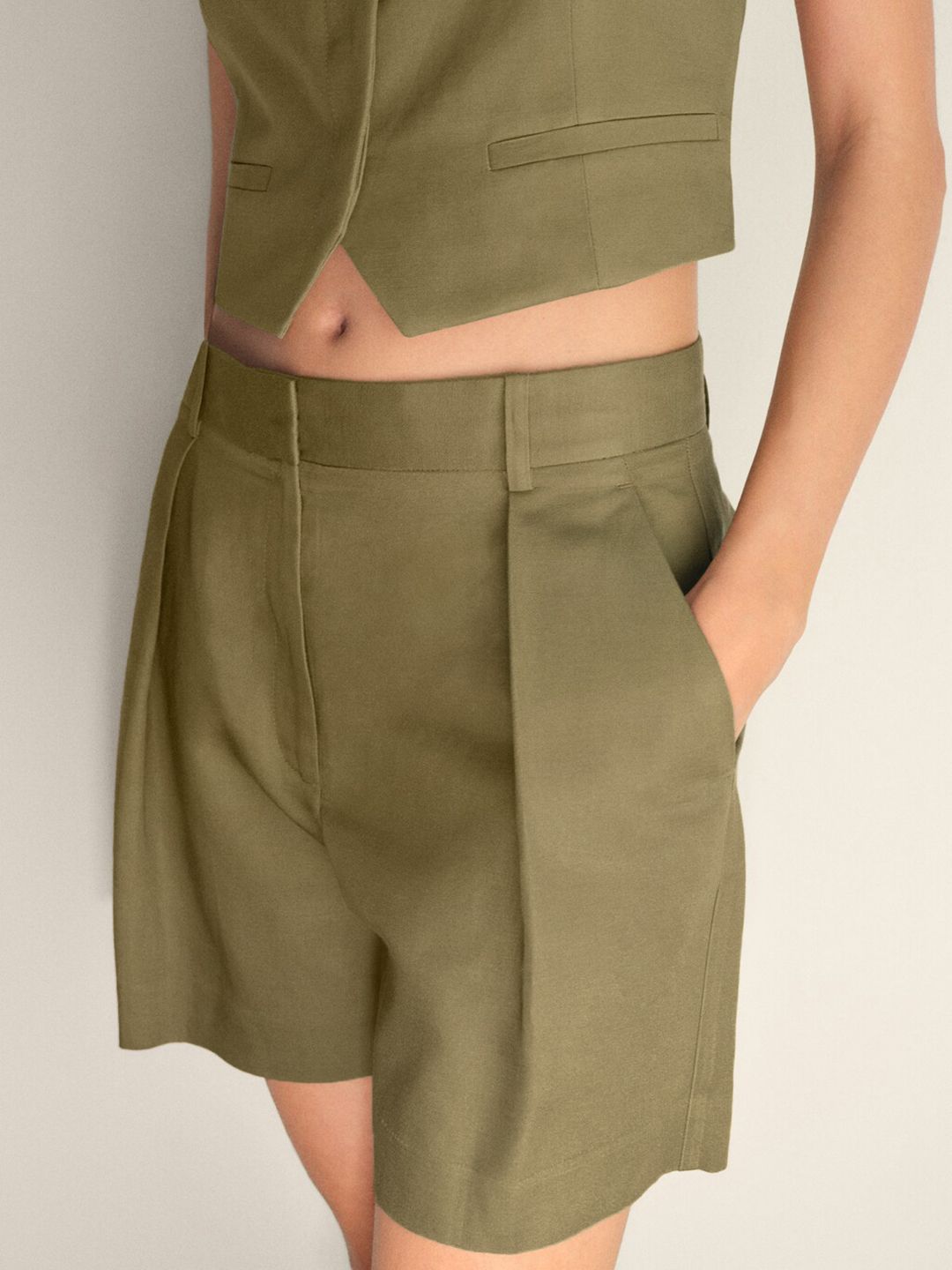 High-Waist Pleated Bermuda Shorts